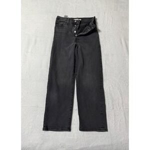 Levis Jeans Womens 25 Black Ribcage Straight Ankle Button Fly Dark Wash Denim